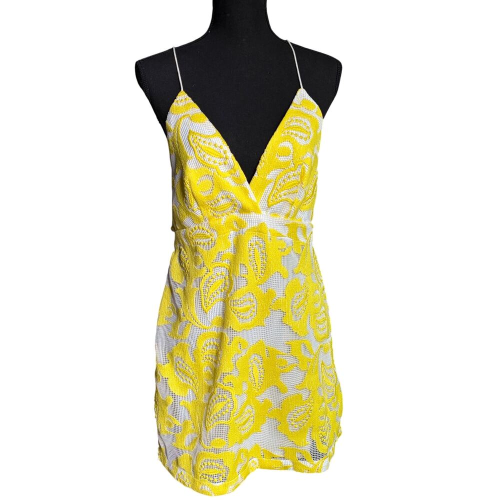 Anthropologie Maeve Strappy Lace Mini Dress (Yellow) - Size 8
